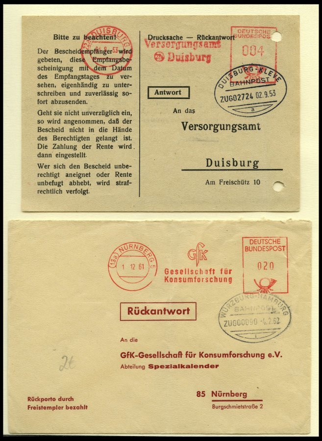 BAHNPOST Freistempelbriefe-Bahnpost, 1936-1917, 9 Verschiedene Belege, Feinst - Franking Machines (EMA)