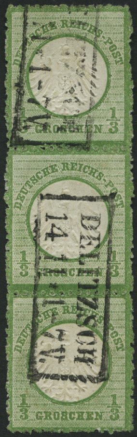 Dt. Reich 2b O, 1872, 1/3 Gr. Dunkelsmaragdgrün Im Senkrechten Dreierstreifen, Rauhe Durchstichartige Zähnung, R2 DELITZ - Usados