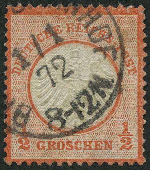 Dt. Reich 3 O, 1872, 1/2 Gr. Ziegelrot, Mit Ersttagsstempel 1.1.72, Kleine Helle Stelle Und Ein Verkürzter Zahn Sonst Pr - Usados