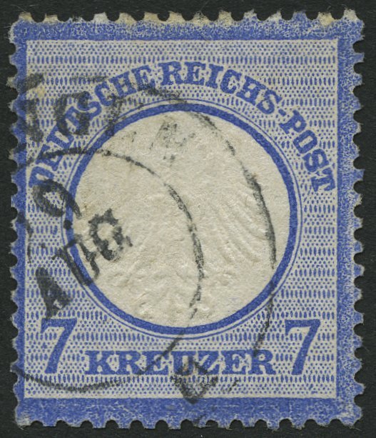 Dt. Reich 10 O, 1872, 7 Kr. Ultramarin, Normale Zähnung, Pracht, Mi. 120.- - Usados