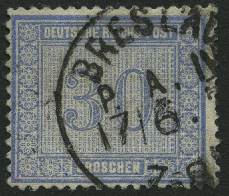 Dt. Reich 13 O, 1872, 30 Gr. Ultramarin, K1 BRESLAU P.A.IV., Trotz Leichter Zahnkorrektur Ein Farbfrisches Prachtstück, - Used Stamps