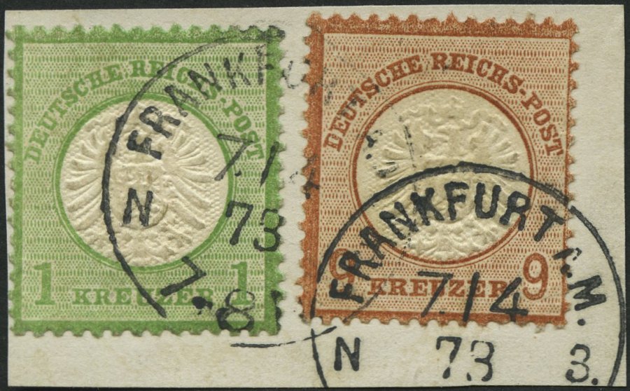 Dt. Reich 23a,27a BrfStk, 1872, 9 Kr. Rötlichbraun Und 1 Kr. Gelblichgrün Mit K1 FRANKFURT A. M. N 3 Auf Dekorativem Pra - Used Stamps