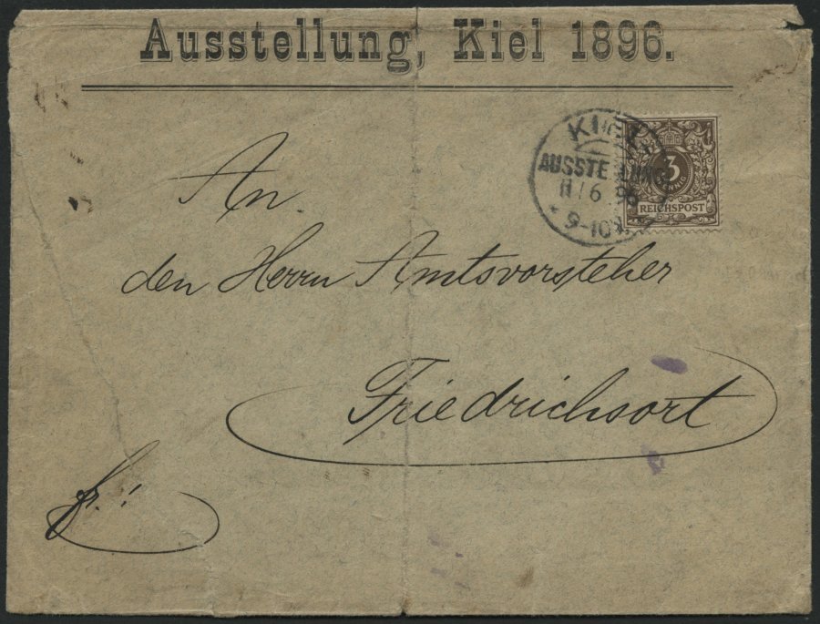 Dt. Reich 45b BRIEF, 1896, 3 Pf. Graubraun Mit Seltenem Sonderstempel KIEL AUSSTELLUNG, Feinst (Sonderumschlag Mängel) - Otros & Sin Clasificación