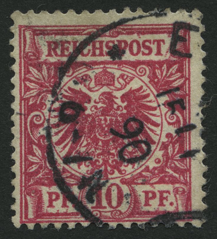 Dt. Reich 47aa O, 1889, 10 Pf. Lilakarmin, Normale Zähung, Pracht, Gepr. Petry, Mi. 100.- - Other & Unclassified