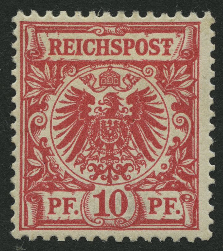 Dt. Reich 47I *, 1889, 10 Pf. Karmin Mit Plattenfehler T Von Reichspost Mit Querbalken, Falzrest, Pracht, Mi. 100.- - Otros & Sin Clasificación