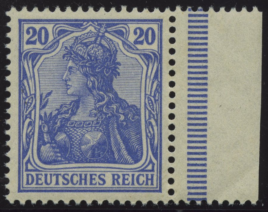 Dt. Reich 72b **, 1902, 20 Pf. Lilaultramarin Germania, Ohne Wz., Postfrisches Prachtstück Vom Rechten Rand, Fotoattest - Otros & Sin Clasificación