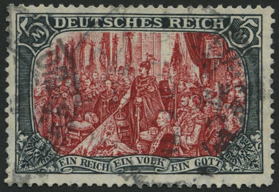 Dt. Reich 97AIa O, 1906, 5 M. Friedensdruck, Gelblichrot Quarzend, üblich Gezähnt Pracht, Gepr. Jäschke-L., Mi. 220.- - Otros & Sin Clasificación