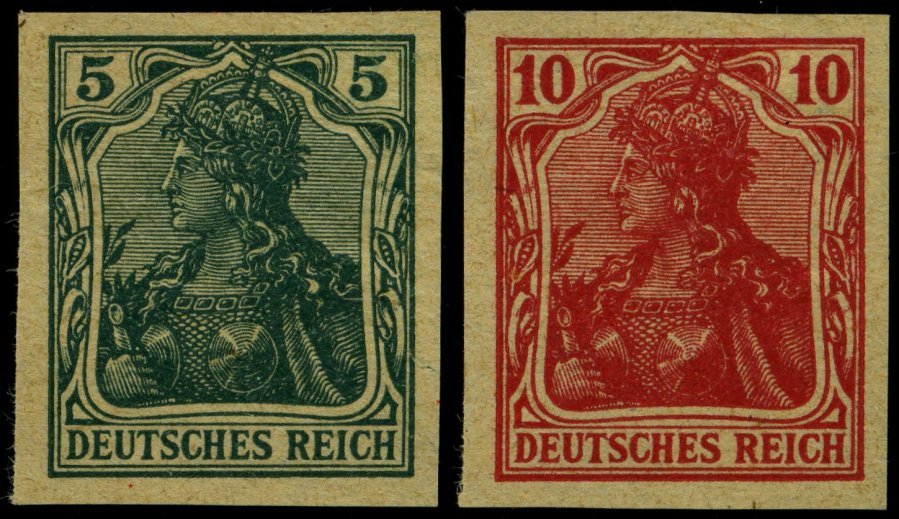 Dt. Reich 85/6IIV (*), 1915, 5 Und 10 Pf. Ungezähnt, Versuchsdrucke Auf Gelblichem Papier, Pracht, Fotobefund Jäschke-L. - Other & Unclassified