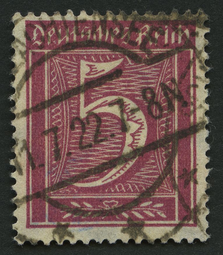 Dt. Reich 177 O, 1922, 5 Pf. Lilakarmin, Wz. 2, Pracht, Gepr. Dr, Oechsner, Mi. 260.- - Usados