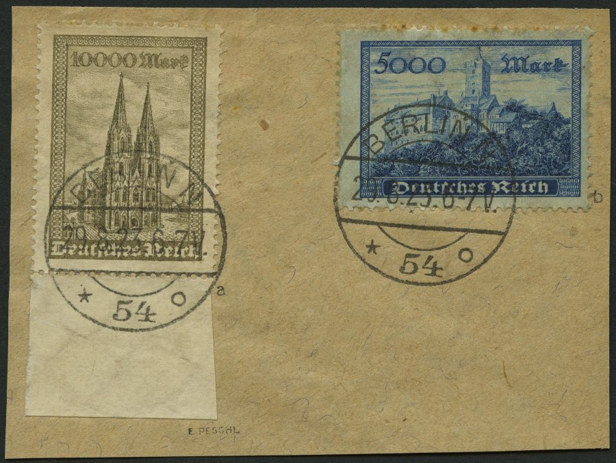 Dt. Reich 261b,262a BrfStk, 1923, 5000 M. Dunkelgrünlichblau Und 10000 M. Grauoliv, Ein Paar Stockige Zahnspitzen Sonst - Used Stamps