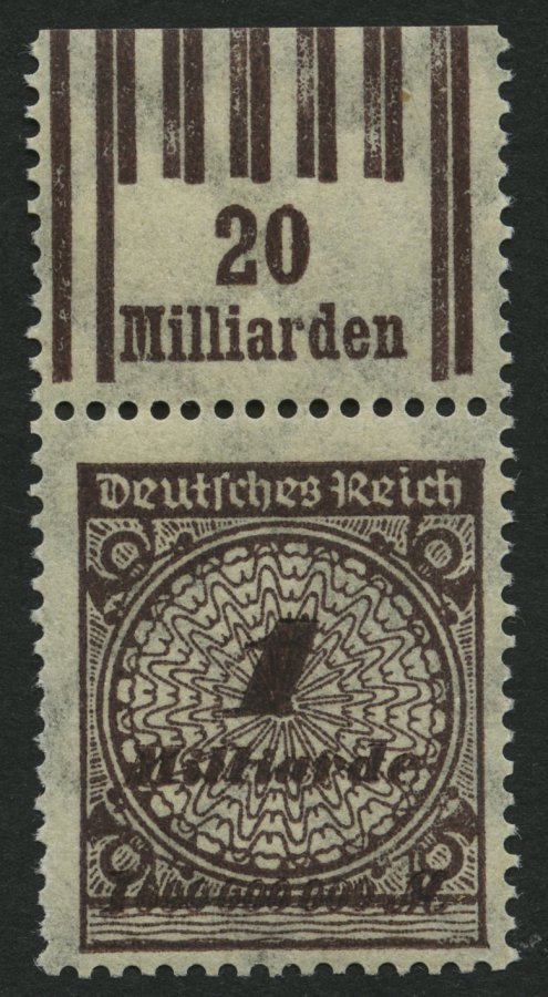 Dt. Reich 325AWboR **, 1923, 1 Mrd. M. Schwärzlichbraun, Walzendruck, Oberrandstück, Pracht, Gepr. Infla, Mi. 85.- - Usados