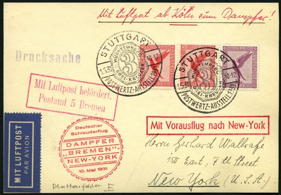 Dt. Reich 379I BRIEF, 1926, 10 Pf. Adler Mit Abart Unterer Strich Des Ersten E In Deutsche Nach Links Verlängert, Mit Zu - Usati