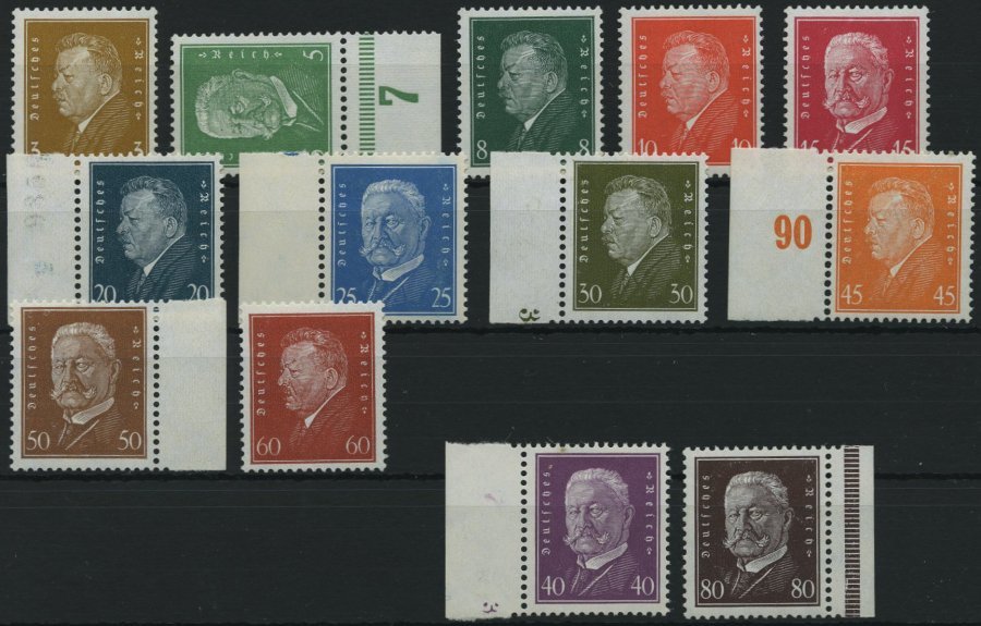 Dt. Reich 410-22 **, 1928, Reichspräsidenten, Postfrisch, Meist Randstücke, Prachtsatz, Fotoattest A. Schlegel, Mi. (110 - Usados