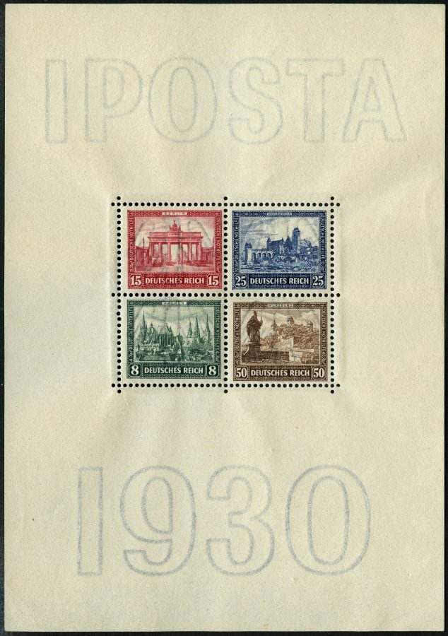 Dt. Reich Bl. 1 **, 1930, Block IPOSTA, Kaum Sichtbare Eckbugspur Sonst Pracht, Mi. 1600.- - Usados