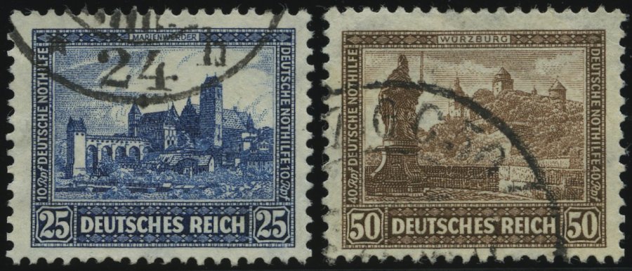Dt. Reich 452/3 O, 1930, 25 Und 50 Pf. Nothilfe, 2 Prachtwerte, Mi. 140.- - Usados