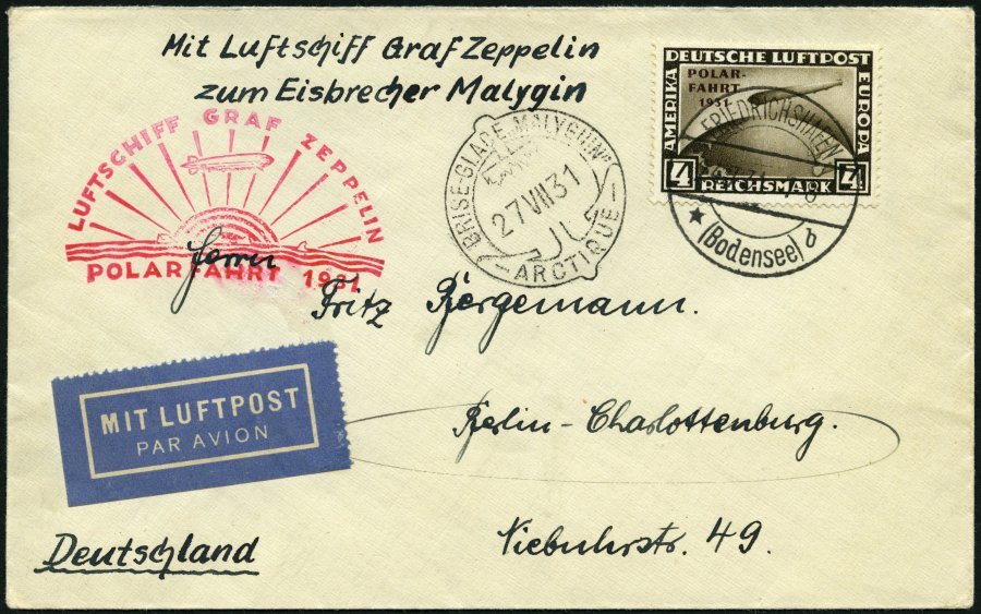 Dt. Reich 458 BRIEF, 1931, 4 RM Polarfahrt Auf Polarfahrtbrief Bis Malygin, Pracht - Used Stamps