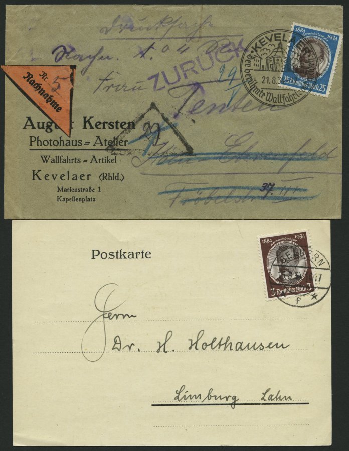 Dt. Reich 540-43 BRIEF, 1934, Kolonialforscher Je Als Einzelfrankatur Auf 4 Belegen, 25 Pf. Auf Nachnahme, Pracht - Other & Unclassified