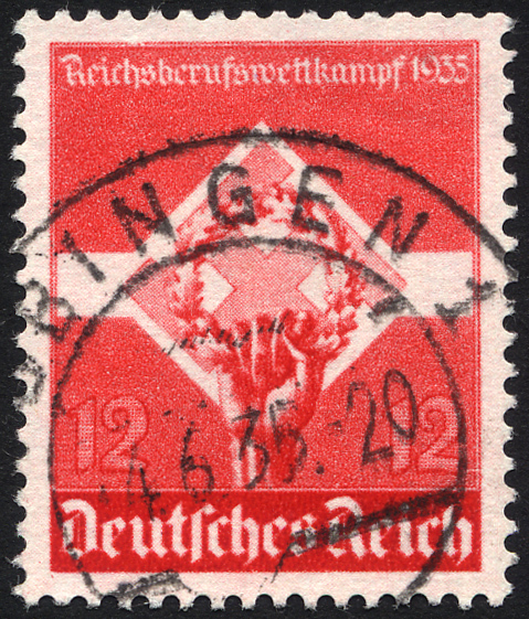 Dt. Reich 572y O, 1935, 12 Pf. Reichsberufswettkampf, Waagerechte Gummiriffelung, Obere Zahnreihe Etwas Stumpf Sonst Pra - Otros & Sin Clasificación