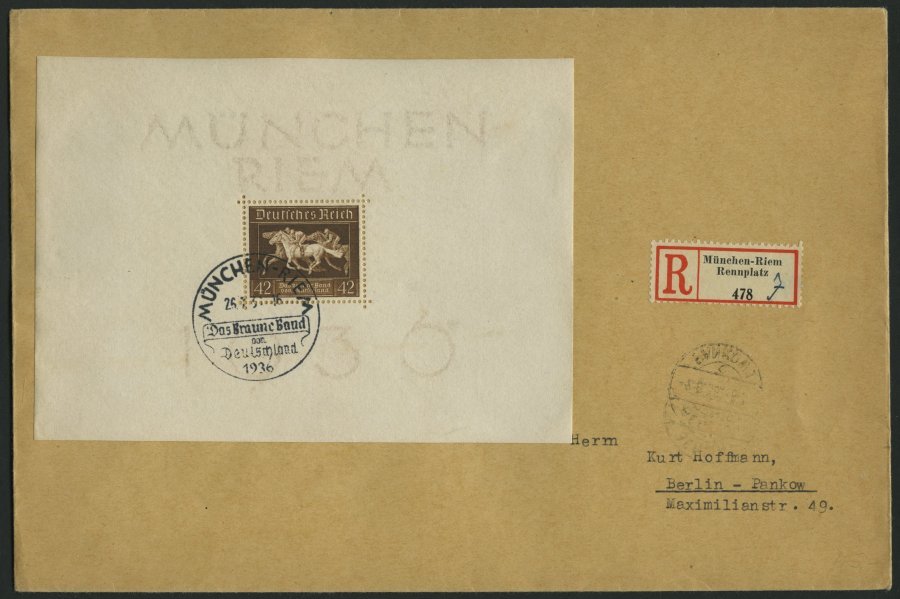 Dt. Reich Bl. 4 BRIEF, 1936, Block München Riem, Einzelfrankatur Auf Einschreibbrief, Pracht - Otros & Sin Clasificación