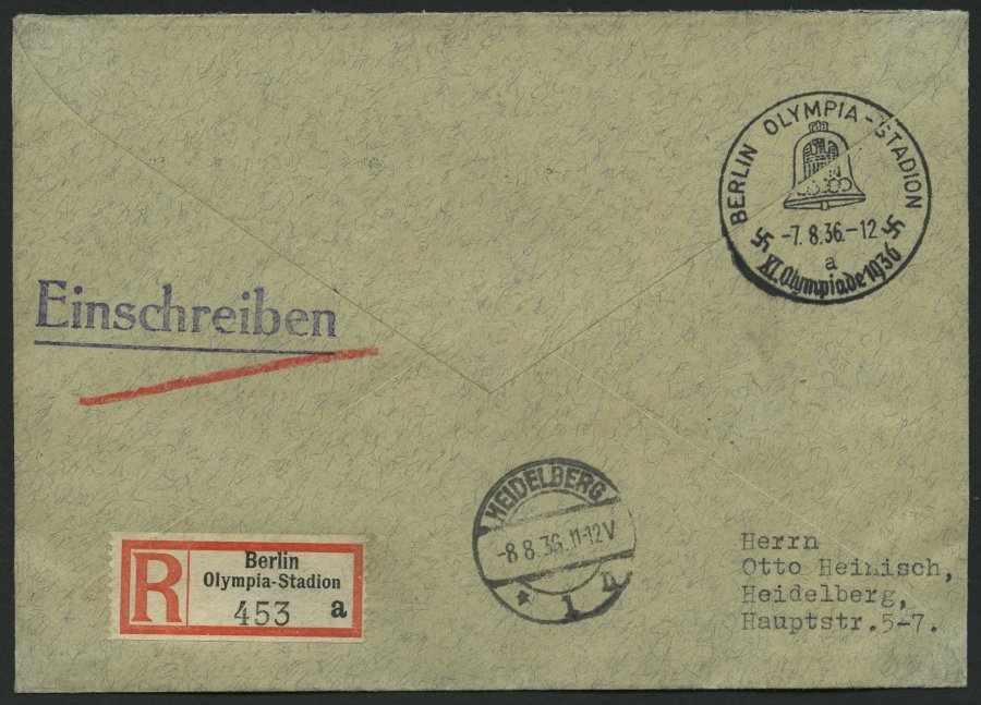 Dt. Reich Bl. 6 BRIEF, 1936, Block Olympische Spiele Mit Sonderstempel Rückseitig Auf Einschreibbrief, Feinst - Otros & Sin Clasificación