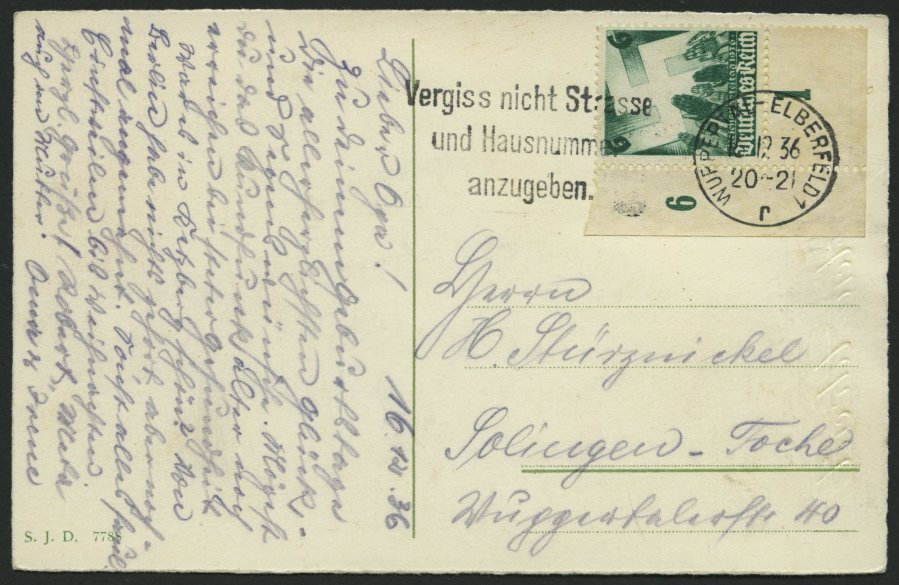 Dt. Reich 632 BRIEF, 1936, 6 Pf. Nürnberger Parteitag, Linke Untere Bogenecke Auf Ansichtskarte, Pracht - Otros & Sin Clasificación