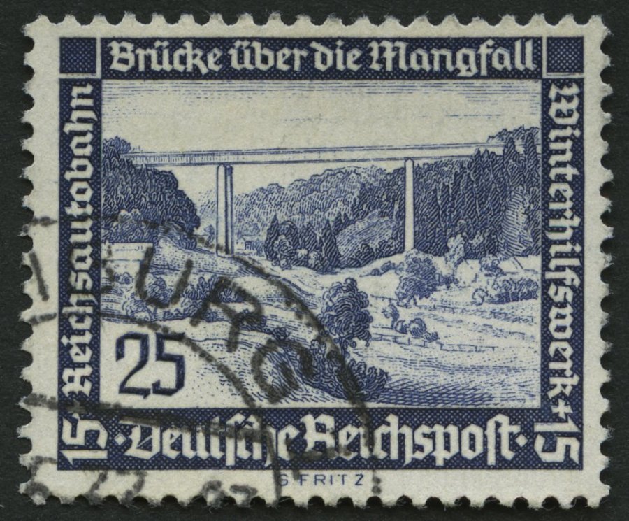 Dt. Reich 641x O, 1936, 25 Pf. Mangfall Autobahnbrücke, Senkrechte Gummiriffelung, Pracht, Fotobefund H.D. Schlegel, Mi. - Otros & Sin Clasificación