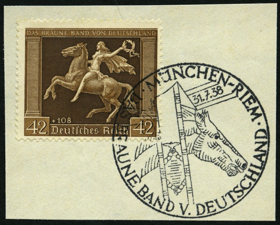 Dt. Reich 671y BrfStk, 1938, 42 Pf. Braunes Band, Waagerechte Gummiriffelung, Sonderstempel, Prachtbriefstück, Mi. (60.- - Otros & Sin Clasificación