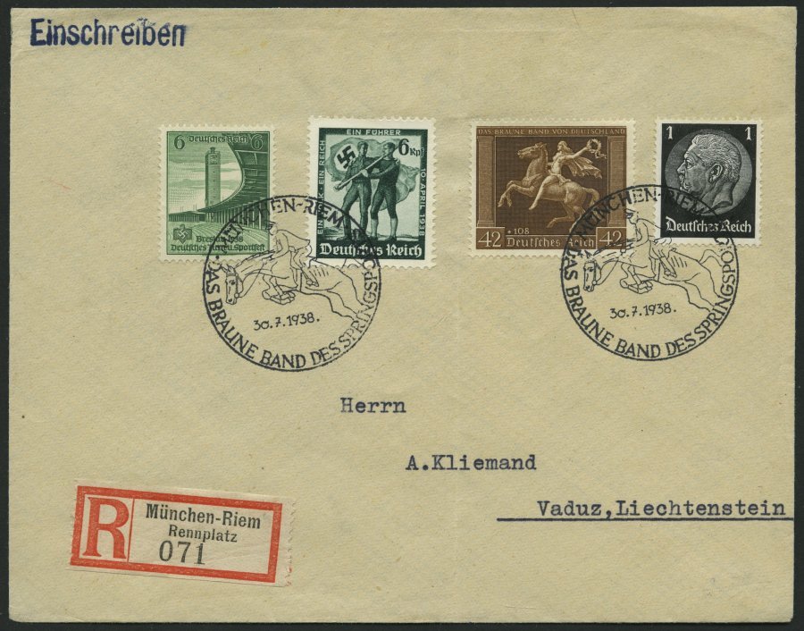 Dt. Reich 671y BRIEF, 1938, 42 Pf. Braunes Band, Waagerechte Gummiriffelung, Mit Zusatzfrankatur Auf Einschreibbrief (se - Otros & Sin Clasificación