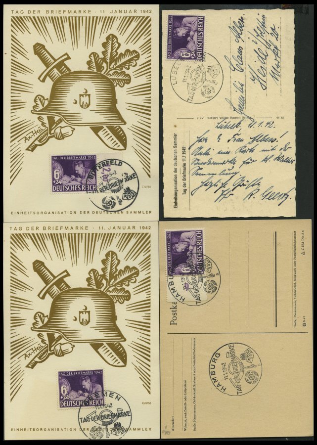 Dt. Reich 811 BRIEF, 1942, 6 Pf, Tag Der Briefmarke, 4 Verschiedene Karten Mit Ersttags-Sonderstempeln, Pracht - Otros & Sin Clasificación