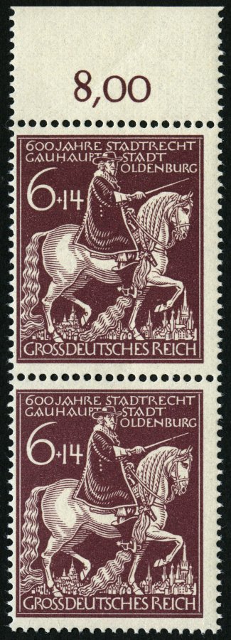 Dt. Reich 907IV **, 1945, 6 Pf. Oldenburg Mit Abart Gebrochenes Schwert, Im Senkrechten Paar Mit Normaler Marke, Pracht, - Otros & Sin Clasificación