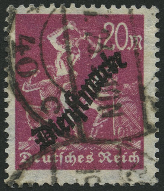 DIENSTMARKEN D 75Y O, 1923, 20 M. Braunlila, Wz. Liegend, Normale Zähnung, Pracht, Gepr. Winkler, Mi. 190.- - Officials