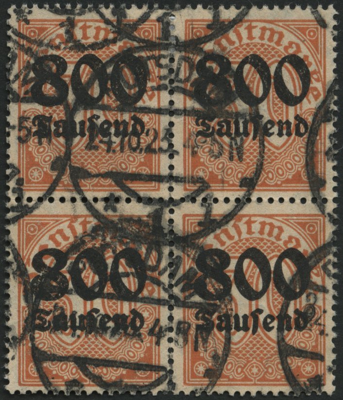 DIENSTMARKEN D 95Y VB O, 1923, 800 Tsd. M. Auf 30 Pf. Dunkelrotorange Auf Mattgelblichorange, Wz. 1, Im Viererblock, Pra - Officials