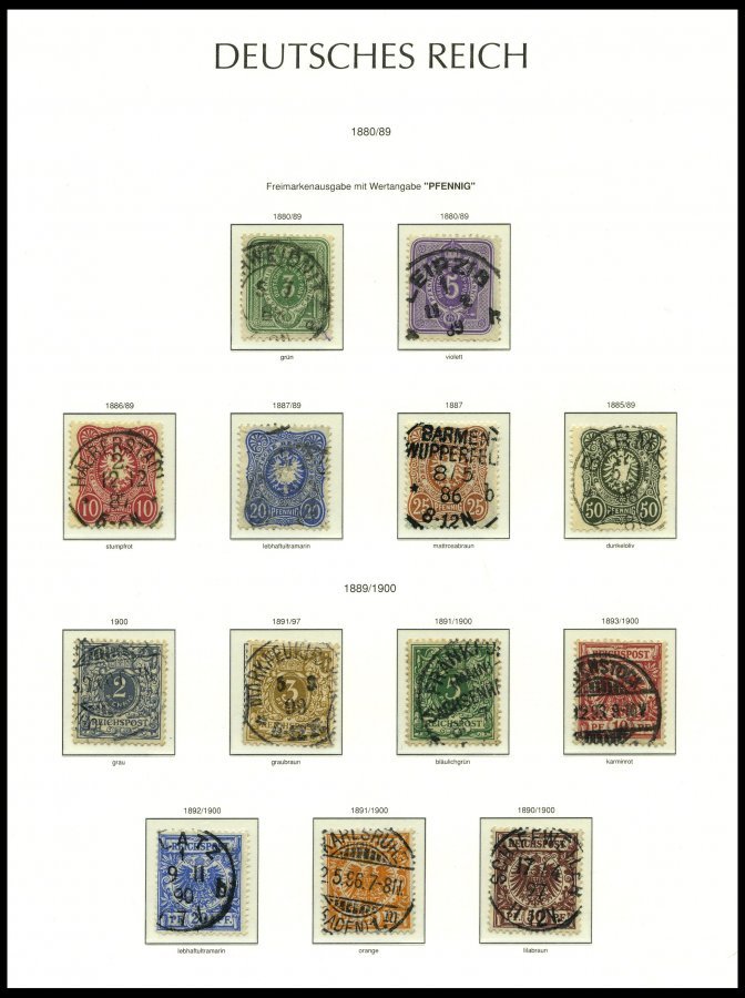 SAMMLUNGEN O, Sauber Gestempelte Sammlung Dt. Reich Von 1872-1918 Im Leuchtturm Falzlosalbum, Brustschilde Bis Auf Nr. 2 - Used Stamps