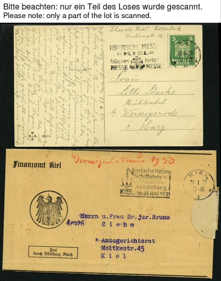 SAMMLUNGEN 1922-45, reichhaltige Stempelsammlung Kieler Maschinenstempel mit Werbeeinsätzen, insgesamt 156 Belege mit vi