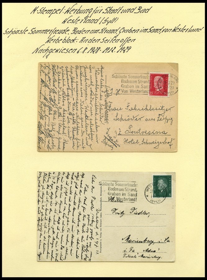 SAMMLUNGEN 1928-1940, Sammlung Maschinenstempel Von Westerland, 14 Belege Meist Pracht - Usados