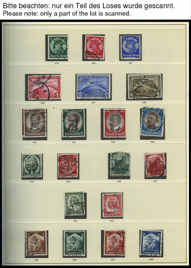SAMMLUNGEN O, 1933-45, Fast Nur Gestempelte Sammlung Dt. Reich, Bis Auf Block 2 Und 3 Komplett, Etwas Unterschiedliche E - Usados