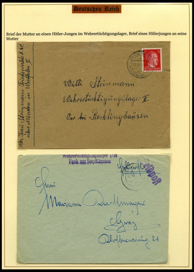 SAMMLUNGEN Brief,BrfStk , 1937-45, Motivsammlung Die Hitler-Jugend, Eine Hochinteressante Dokumentation Auf 65 Seiten Au - Used Stamps