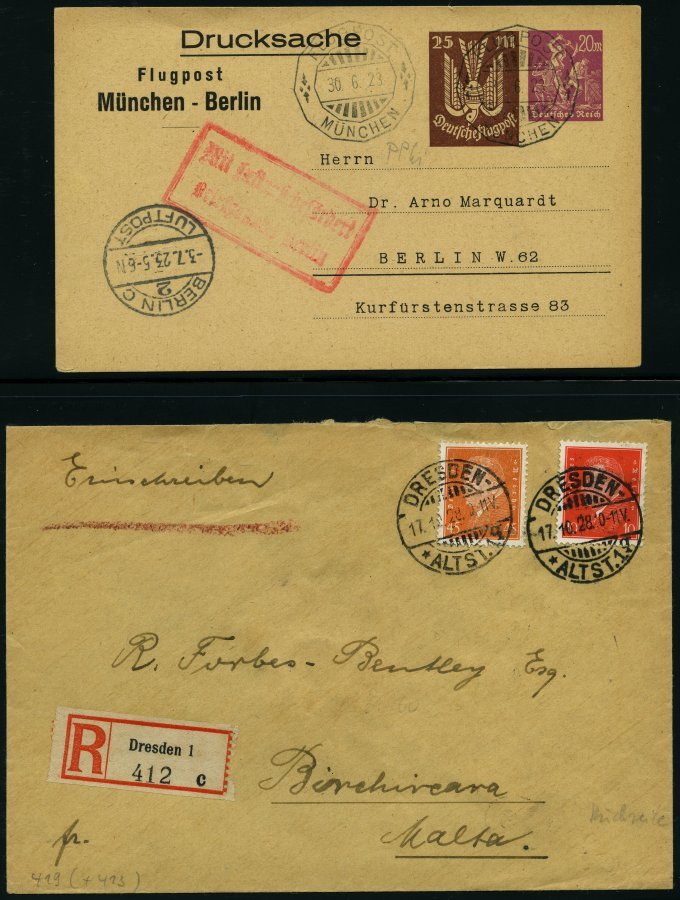 LOTS ca. 1855-1933, interessante Partie von 280 Briefen und Karten in 2 Alben, dabei interessante Frankaturen, Stempel,