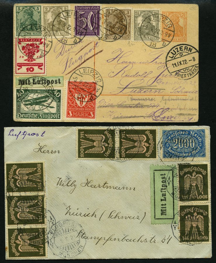 LOTS 1921-23, 6 Verschiedene Luftpostbelege In Die Schweiz, Meist Pracht, Besichtigen! - Used Stamps