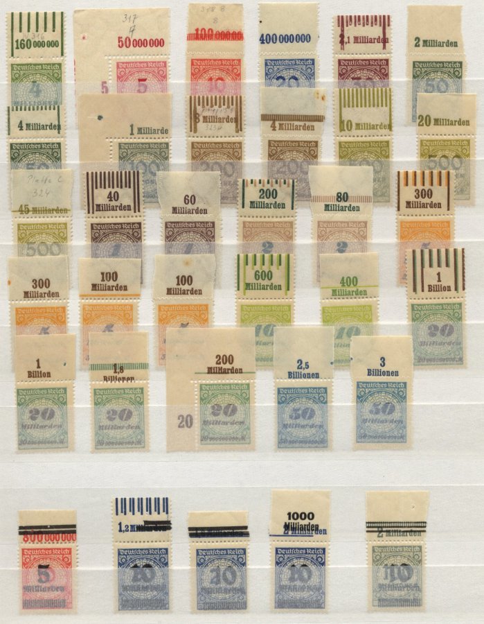 LOTS A. 316-37OR **, 1923, 34 Verschiedene Oberrandstücke (Platten- Walzen- Und OPD-Drucke), Prachterhaltung, Mi. 450.- - Used Stamps