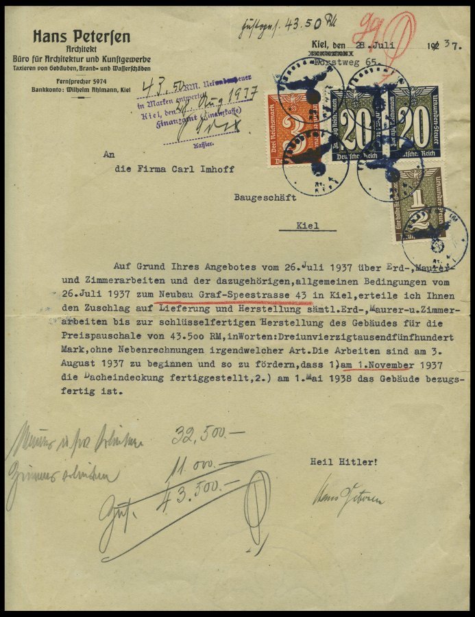 LOTS 1924-45, Partie Von über 100 Belegen Aus KIEL, Dabei Auch Einschreibbriefe, Nachnahmen, Eilbriefe, Überseepost, Sel - Usados