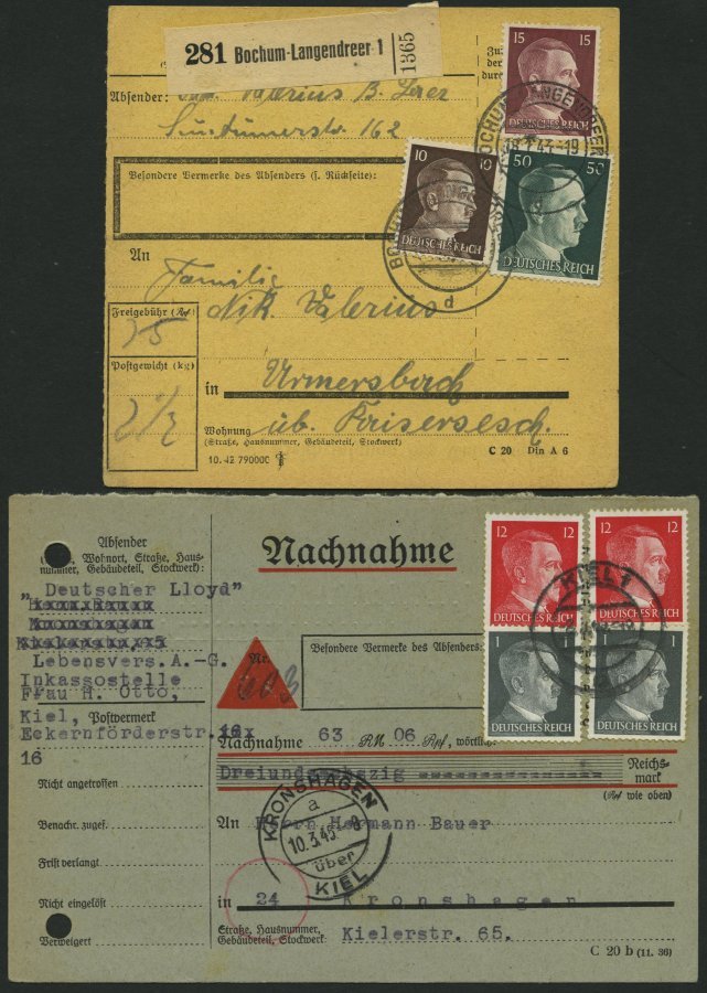 LOTS 1941-45, Partie Von 47 Verschiedenen Belegen Mit Hitler-Freimarken Frankaturen, Teils Seltene Kombinationen, Meist - Used Stamps