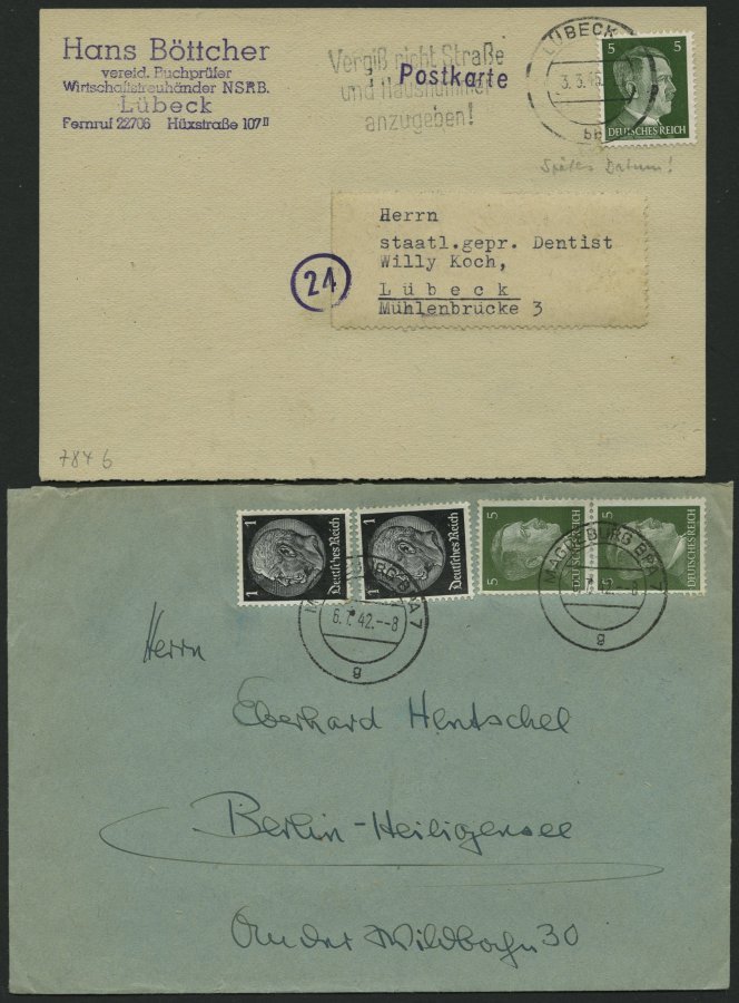 LOTS 1941-45, Partie Von 47 Verschiedenen Belegen Mit Hitler-Freimarken Frankaturen, Teils Seltene Kombinationen, Meist - Used Stamps
