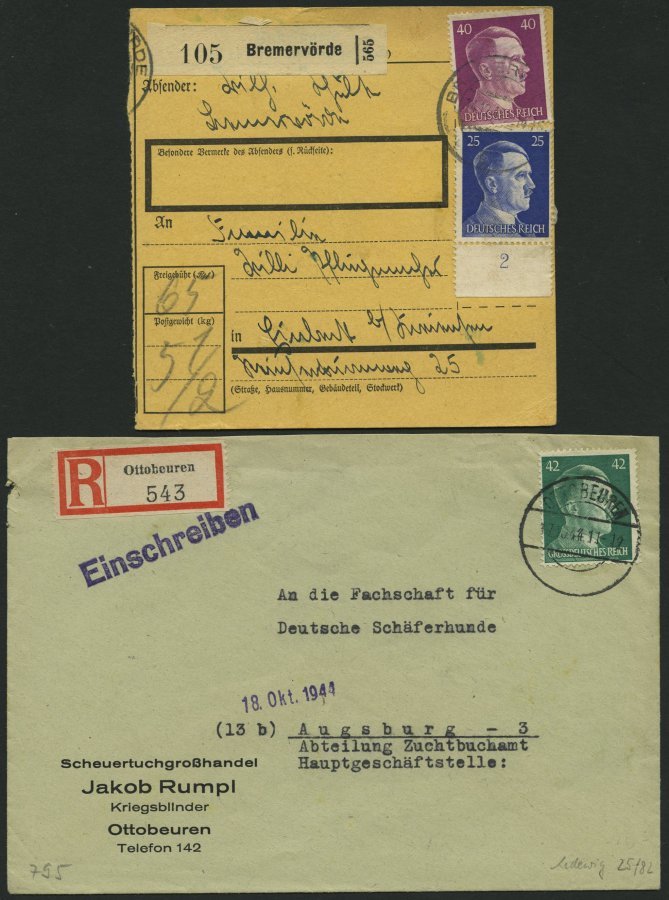 LOTS 1941-45, Partie von 47 verschiedenen Belegen mit Hitler-Freimarken Frankaturen, teils seltene Kombinationen, meist