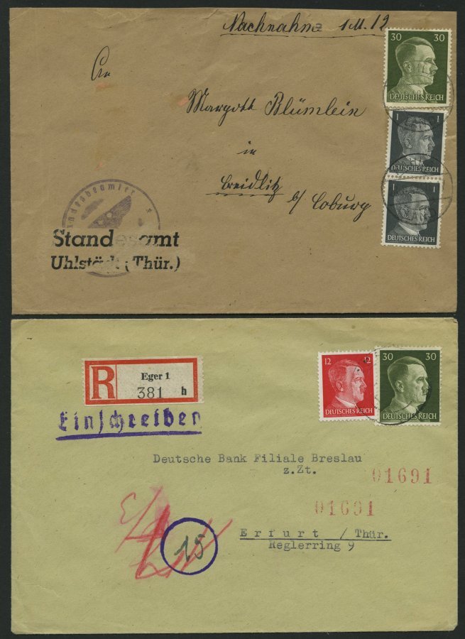 LOTS 1941-45, Partie von 47 verschiedenen Belegen mit Hitler-Freimarken Frankaturen, teils seltene Kombinationen, meist