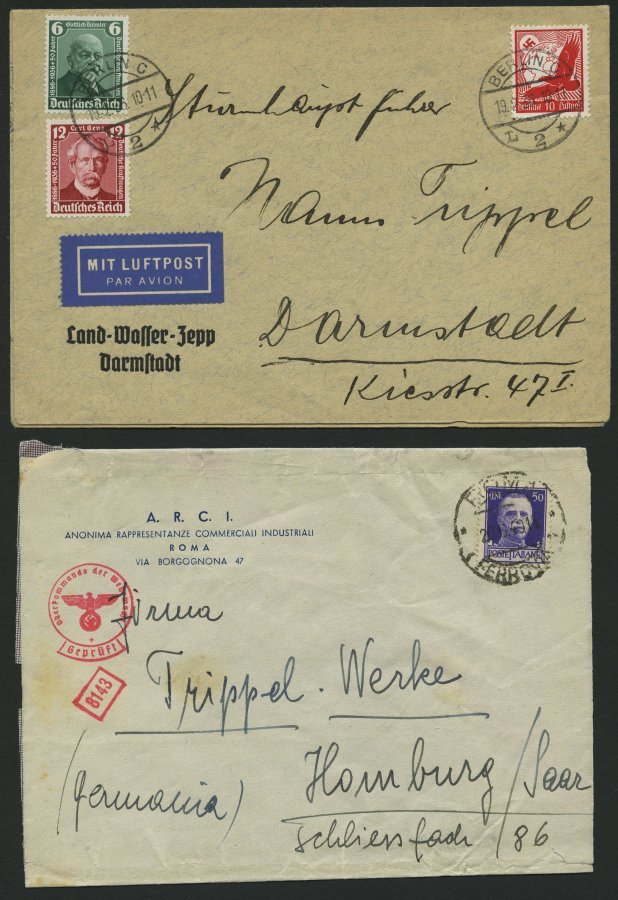 LOTS 1936/40, Land-Wasser-Zepp-Schwimmauto-Werkstatt Darmstadt Von Hanns Trippel, 4 Verschiedene Belege, Meist Pracht - Usados