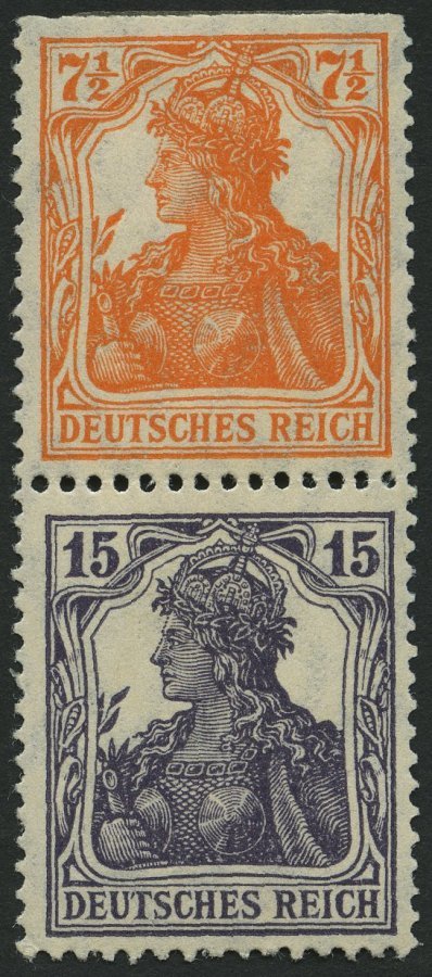 ZUSAMMENDRUCKE S 8ba *, 1917, Germania 71/2 + 15, Falzrest, Feinst (oben Starke Heftchenzähnung), Mi. 100.- - Se-Tenant