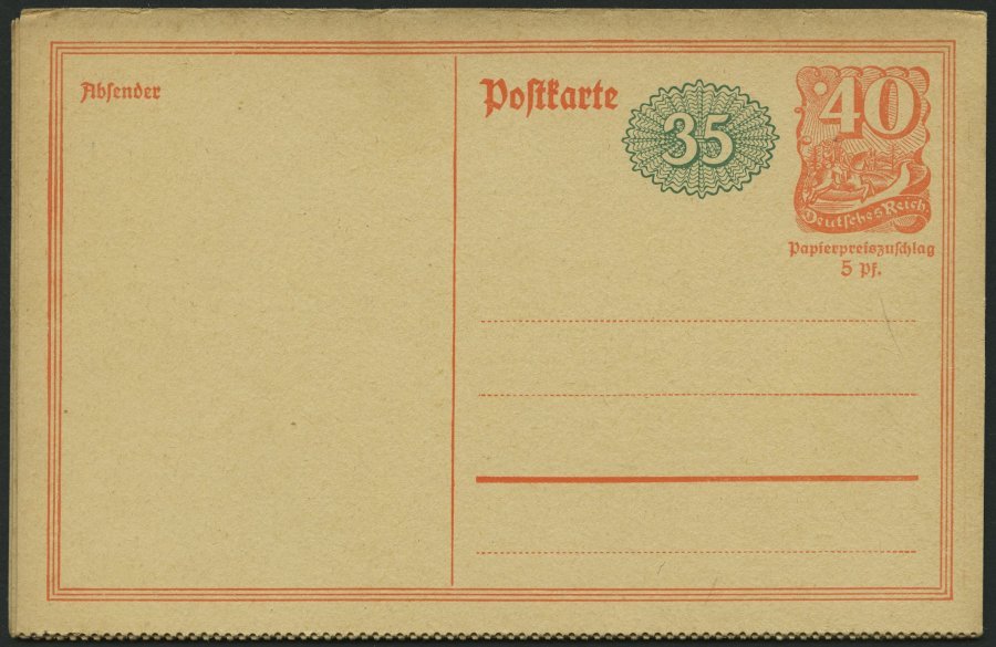 GANZSACHEN P 152II BRIEF, 1922, 35 Pf. Neben 40 Pf. Postreiter Mit Rosettenbeidruck, Gezähnt, 5x Zusammenhängend Als Lep - Otros & Sin Clasificación