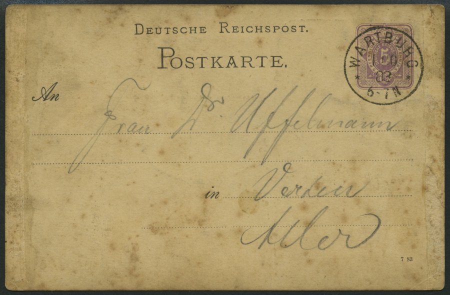 GANZSACHEN PP 6F 107 BRIEF, Privatpost: 1883, 5 Pf. Lila Wartburg, Stempel WARTBURG, Fleckig, Feinst - Otros & Sin Clasificación