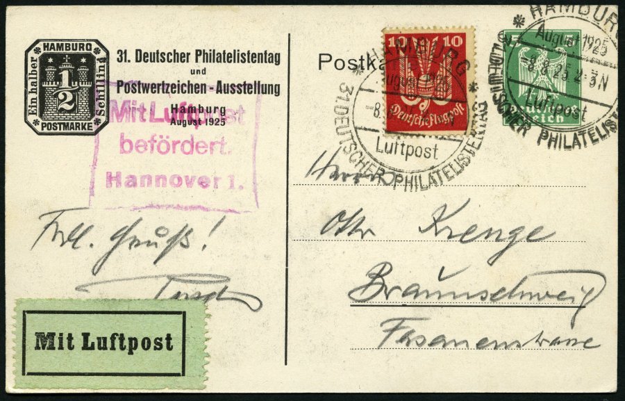 GANZSACHEN PP 81C8/05 BRIEF, Privatpost: 1925, 31. Deutscher Philatelistentag Und Postwertzeichen-Ausstellung, 1/4 Sh., - Otros & Sin Clasificación